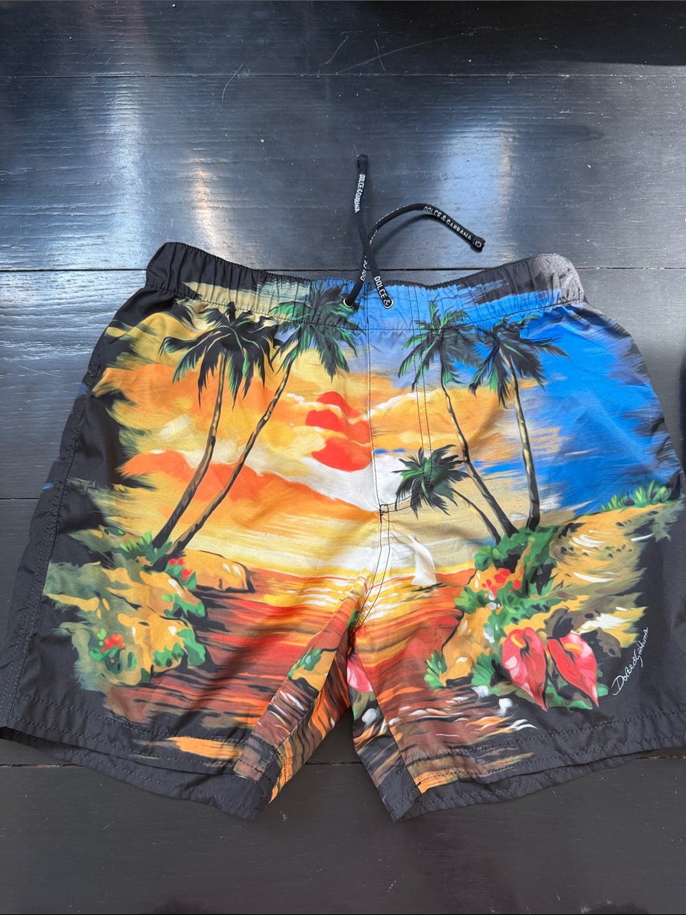 Dolce & Gabbana Black Tropical Sunset Kids Swim Hybrids